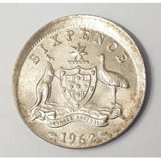 AUSTRALIA 1962 . SIXPENCE . ERROR . OFF CENTRE . MIS-STRIKE
